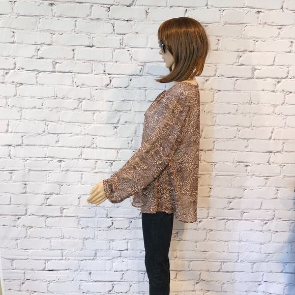 Ann Taylor - LOFT, Long sleeve brown/pink floral sheer blouse - Picture 7 of 14